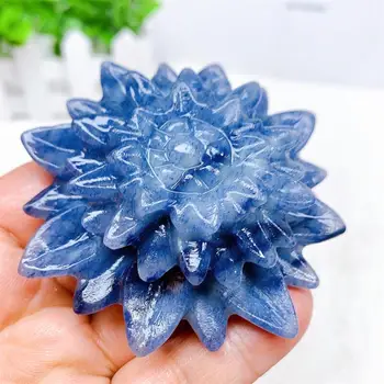 7 CM na Naravno Modrem Aventurine Lotus Kristalni Cvet Carving Reiki, Graviranje Zdravljenje Gemstone Obrti Doma Dekor 1PCS