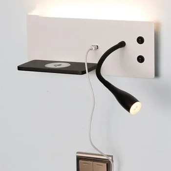 USB LED Brezžično Polnjenje Stenske Svetilke Spalnica Postelji Lahka za Branje Pozornosti Preprost Študija Dnevna Soba Multi-Funkcijo S Stikalom