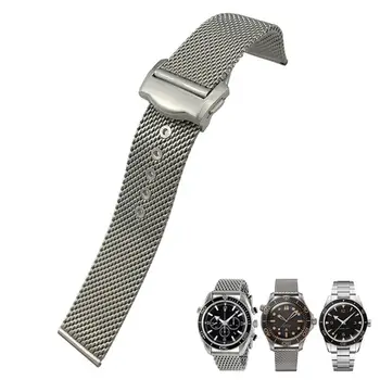 HAODEE 20 mm Watch band Za Omega 007 Seamster 300 Siver Kovinske Tkanine Watch Pašček iz Nerjavečega Jekla 316L Watchbands