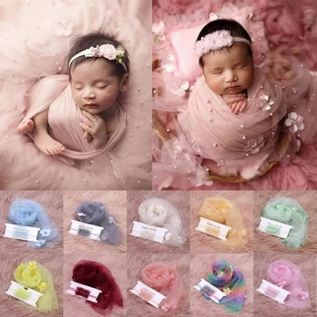 2Pcs Newborn Baby Fotografija Rekviziti Dolgo Zaviti Kroglice Dekoracijo Cvet DIY Foto Rekviziti Odejo s Trakovi