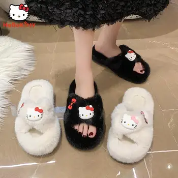 Hello Kitty Plišastih Copate Anime Risanke Sanrio Pozimi Udobno Debelim Dnom Bombaž Pp Študent Anti-Slip Bombaž Copate