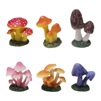Nove Gobe Kip Doma Dekor 6pcs Smolo Drobne Gob Dekoracijo Pisane Gob Model Pravljice Mushroom Vrt Figurice