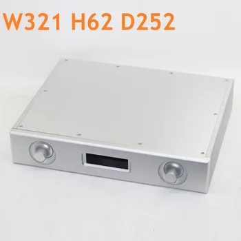 Preamp Ohišje DIY Ojačevalnik Stanovanj Anodiziranega Aluminija DAC AMP Primeru Prednje Okno Polje Preamp Glasbe Lupini PSU W321 H62 D252