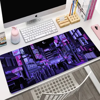 Retro Vaporwave Mousepad Igralec Neon Tokyo Ulica Pixel Art Vijolično Japonski Anime Mesto Desk Mat XXL Gaming Mouse Pad Več Velikosti