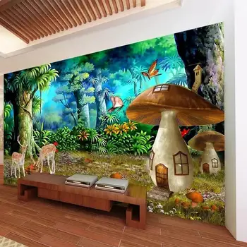 Po meri 3D Fotografije za Ozadje Lepo Gozdnih Gob Sika Jelena otroški Sobi Ozadju Stenske Freske Eco-Friendly Home Decor Art