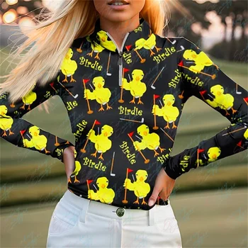 Srčkan Golf Polo majica z Dolgimi Rokavi Ženske Pomlad Jesen Majico Natisnjeno Dihanje Hitro Suha na Prostem Prosti čas Tenis Golf Top Majica