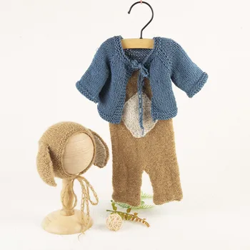 Vintage Stretch Plesti Moher Oblačila, Ki Vse Baby Romper Klobuk Obleko Bonnet In Plenic Nastavite Novorojenčka Fotografija Rekviziti