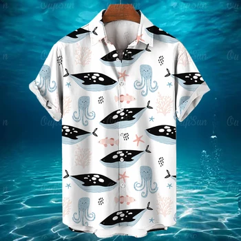 Majica Za Moške 2023 Moške Srajce Živali Kratka Sleeved Priložnostne Moda Ocean 3d Tiskanja Hawaiian Majica Prevelik moška Oblačila Vrhovi
