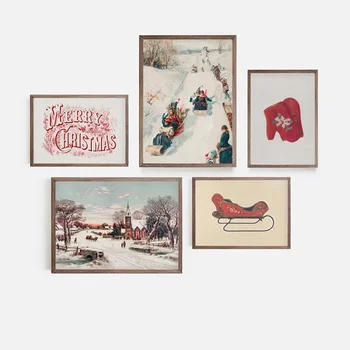 Prilagodljiv Pozimi Galerija, Nastavite Božični Vasi, Barvanje, Tiskanje Letnik Wall Art Počitnice Plakat