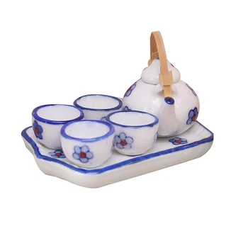 1:12 Miniaturni Japonski Slog Tea Cup Set/6Pcs Keramične Posode Čajnik Kuhinja Lutke Dodatki