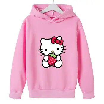 Kawaii risanke mačka Hoodie Otroci Majica dekleta Puloverju fantje Pomlad Jesen ljubek dolg rokav Anime Grafični otroci Hoodies