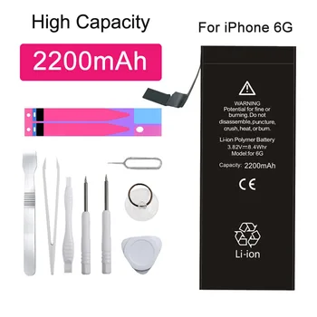 Visoka Zmogljivost Baterije Za IPhone 6 6 G IPhone6 IPhone6G 2200mAh Telefon Zamenjava Bateria + Brezplačna Orodja