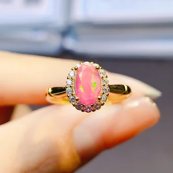 Naravni Pink Opal Ring Oktobra Birthstone Obroč 925 Sterling Srebro Roza Gemstone Engagment Obroč Za Darilo