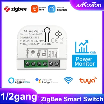 1/ 2 Banda Tuya ZigBee Smart Stikalo Modul z Močjo Zaslon Smart Avtomatizacijo Doma Časovnik Rele Deluje z Alexa googlova Domača stran