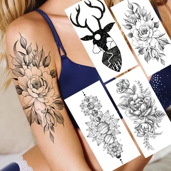 Moda Cvet Začasne Tetovaže Nalepke Ponaredek Black Planetov Elk Tattoo Nalepke Za Ženske Moški Body Art Tattoo Nepremočljiva Lepoto Tattoo