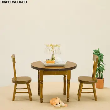 1Set 1:12 Lutke dekoracijo mini okrogla miza in stol nastavite pohištvo scena model foto rekviziti
