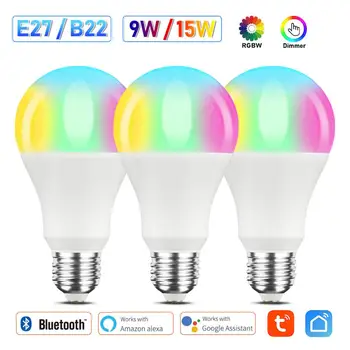 Tuya WiFi E27 B22 Smart Zatemniti Žarnica RGBCW 100-240V Svetlobe LED, Smart Življenje App Nadzor Glasovni Nadzor Preko Alexa googlova Domača stran Alice