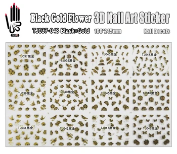 Nalepke za Nohte TJ037-048 Črno Zlato Cvet Design 3d Nail Art Nalepke za Dekoracijo Nohtov(12 MODELOV V 1)