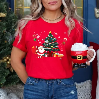 Lepe Božične Jelena Graphic Tee Shirt Vesel Božič T Shirt Nove Ženske T-shirt Božič T-shirt Priložnostne Ženski Rdeče majice