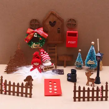 1 Nastavite Lutke Miniaturni Elf Vrata Božično Drevo, Les, Okna Metlo Lutka DIY Mini Vrt Krajine Model Lutke Dodatki