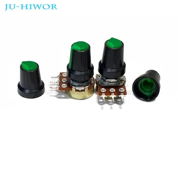 5Sets WH148 3 Pin Linearno Zmanjšuje 15 mm Rotacijski Potenciometer Upor z AG2 Zelena kapa 1K 10K 20K 50K 100K 500 K Ohm Za Arduino