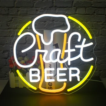 Obrtnih Pivo Neon Znak Rumena Bela Led, Neon, Luči za Stenski Dekor USB Resturant Pivo Bar Klub Človek Jama Rojstni Odlikovanja
