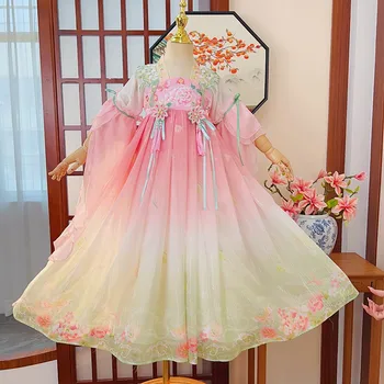 Kitajski Otroci, Dolg Rokav Obleka Hanfu Lepa Dekleta Vezenje Obleke Tradicionalne Ljudske Slog Ples Opravljanje Kostume, Cosplay