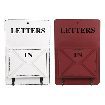 2 Kos Lesene Poštni Predal Pismo Rack Stenske Pošta Razvrstilnik Škatla Za Shranjevanje Tipko Kljuke Stoji Imetnika, White & Temno Rdeča