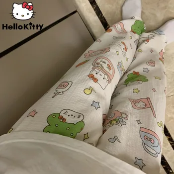 Sanrio Hello Kitty Domov Oblačila Y2k Risanka Priložnostne Hlače Pajama Srčkan Dihanje Ohlapne Hlače Ženske Novo Harajuku Kawaii Hlače