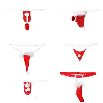 Seksi Moški Božič Fancy Bikini Pero Jermenov Spodnjice Micro G-String Rdeče T-Nazaj Perilo Spodnje Votle Erotično Perilo