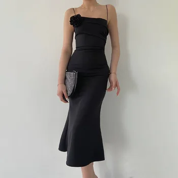 Poletje 2023 Novi Evropski in Ameriški Stil Elegantno Slim Design 3D Cvet Zanko Stranka Obleko Poročno Obleko Vestidos