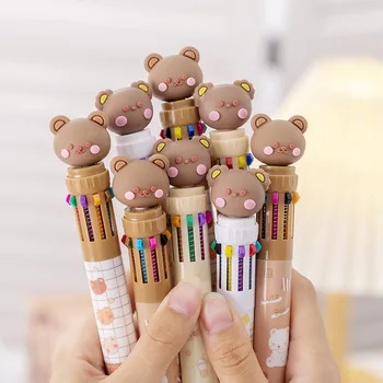 Kawaii Multi-Barvni Svinčnik Vse-v-enem Tiskovine Nabor Učnih Pisarniški Material Medved 10 Barv Kemični Olje Ustvarjalne Rollerball Pero