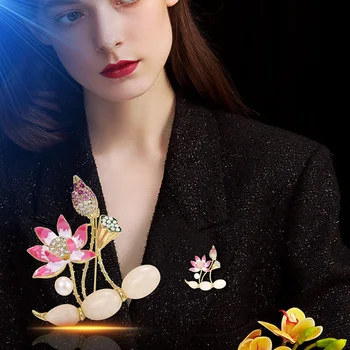 Retro Broška za Ženske, lotosov Cvet, Broške Pearl Cirkon Vdelan Zatiči Edinstven Design Luksuzni Nakit Dodatki Stranka Darila