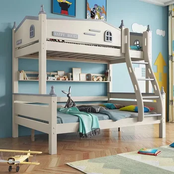 Otrok, ki je zgornji in spodnji ležišči, dvojno plast iz masivnega lesa zakonsko posteljo predali, kombinacija korakov, lestev omare
