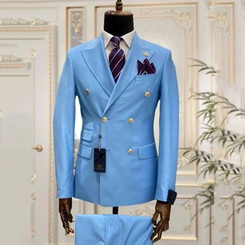 Slim Fit Moški Obleke, 2 Kosa Vrha River Dvojno Zapenjanje Poroko Tuxedos Ženina Poslovno Rabo Najboljši Človek (Blazer+Telovnik) Kostum Homme