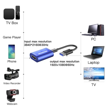 HDMI-Združljive Video posnetke, Zajemanje Kartico HD Slike in Video posnetki Kartico USB Tip-C Snemanje Videa v Živo Zajemanje Kartico
