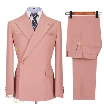 2-Kos Dvojno Zapenjanje Jakno z Hlače za Moške Poslovne Formalnih Obleke iz Klasične Slog Jopič Meri Pantsuits