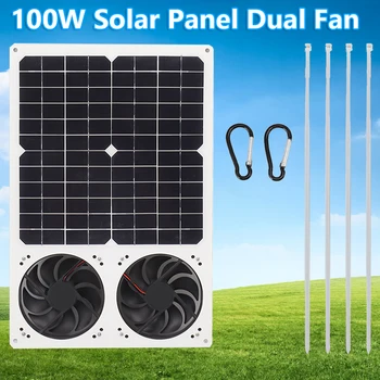 100W solarnimi Dual Fan 6 palčni Mini Ventilator Sončne Izpušni Ventilator za Pse Piščanec Hišo Toplogrednih RV Avto Wc Fan Polnilnik