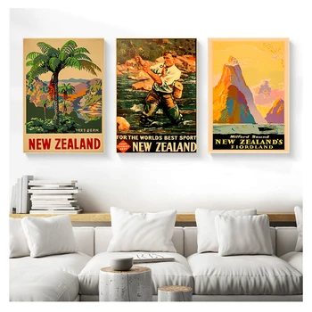 Vintage Stenske Slike Kraft Plakati, Prevlečeni Stenske Nalepke Doma Dekoracijo Otrok Dar, Nova Zelandija Ribe Drevo Platno Slikarstvo