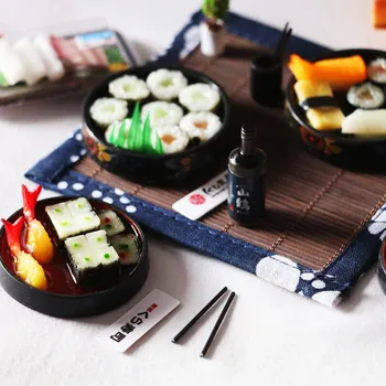 Lutke Mini Japonski Suši Kosilo Jed Obleke Miniaturni Tenpura Palčke Vino BJD Lutke Hiša Kuhinjski Pribor Igrače